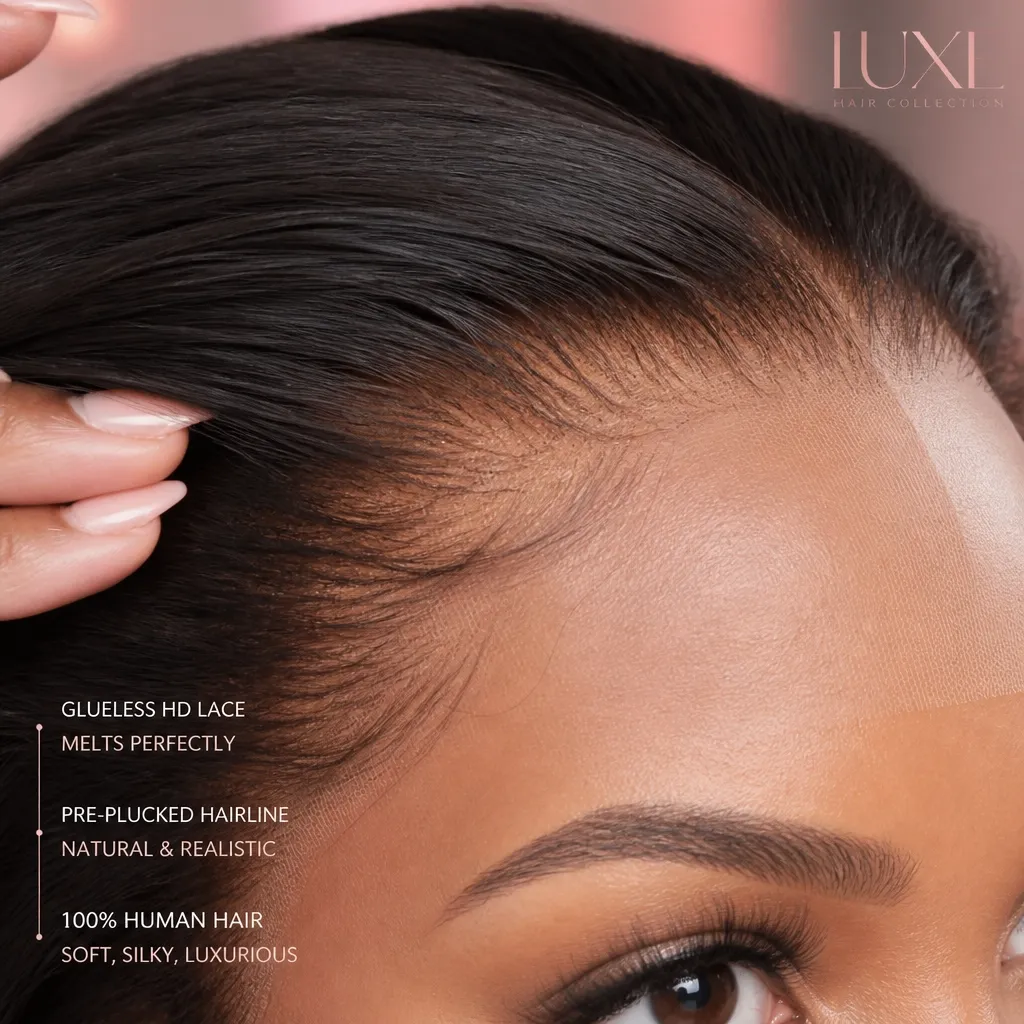Macro shot of invisible scalp glueless lace hairline