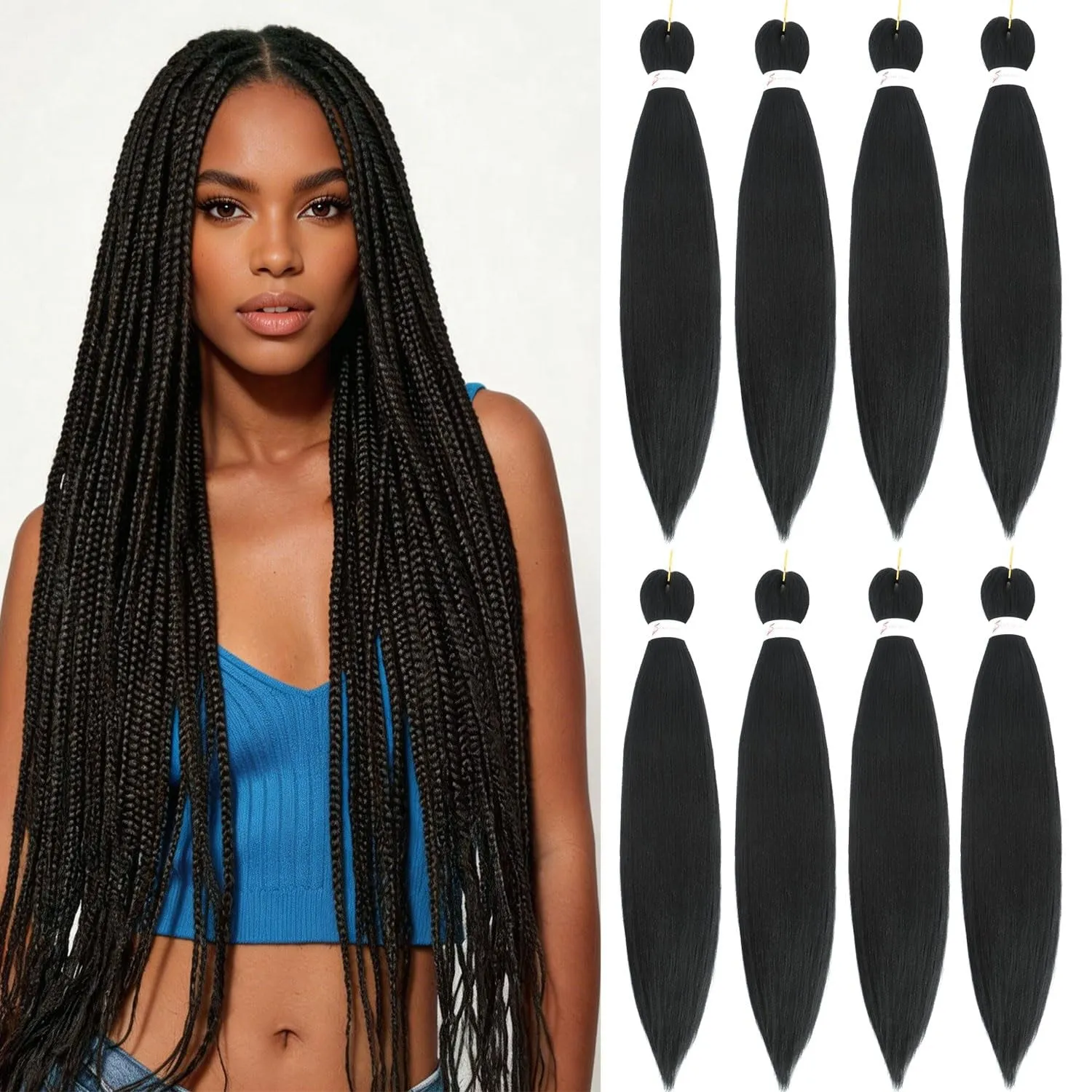 Braiding hair extensions shown on a model